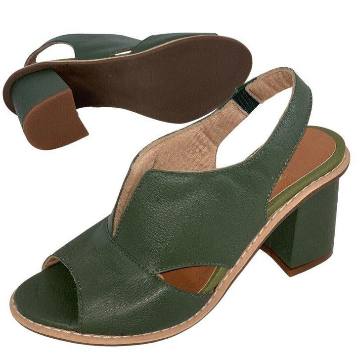 Women’s leather sandals with heel & comfort footbed – Selina-Beige-2.5-The Livary