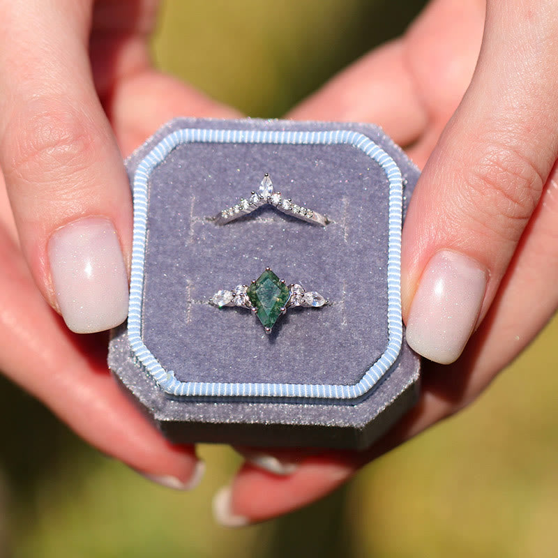 Stylish 2-piece Moss Agate Ring Set - Serenia-Rose gold-1.93 inches-The Livary