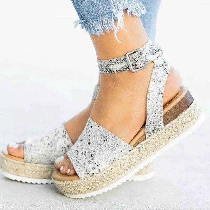 Ladies' wedge espadrille sandals with strap - Livia-Snake print-3-The Livary