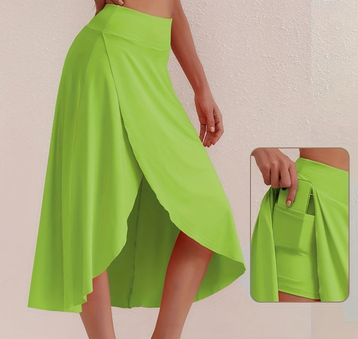Sporty women's skirt with a high waistband & asymmetric cut – Alexia-Army green-S-The Livary
