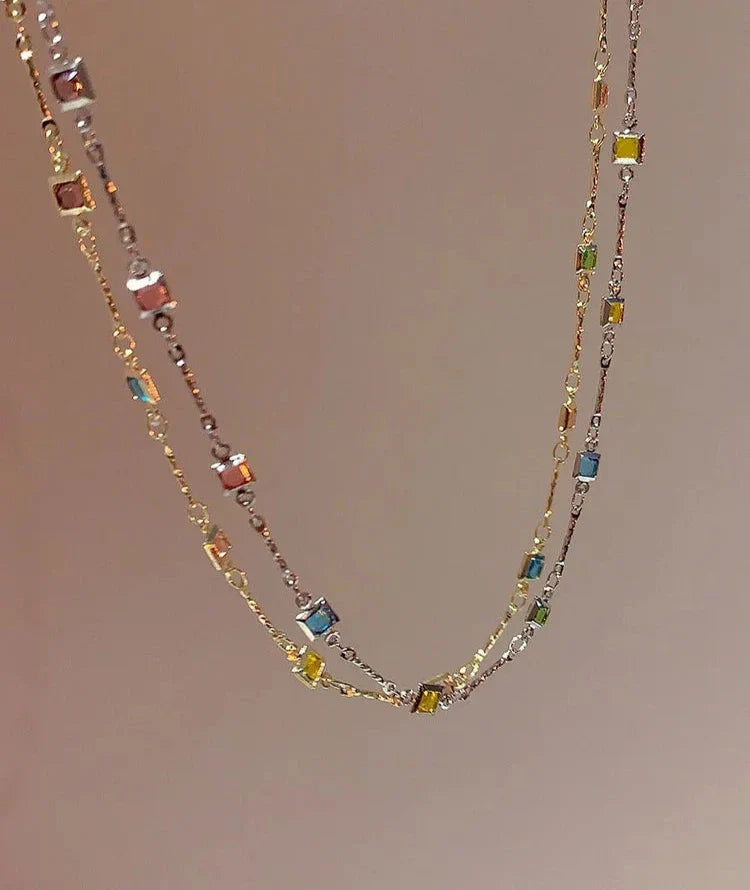 Lovely Gold/Silver Necklace with Colourful Stones - Ivy-Silver-The Livary