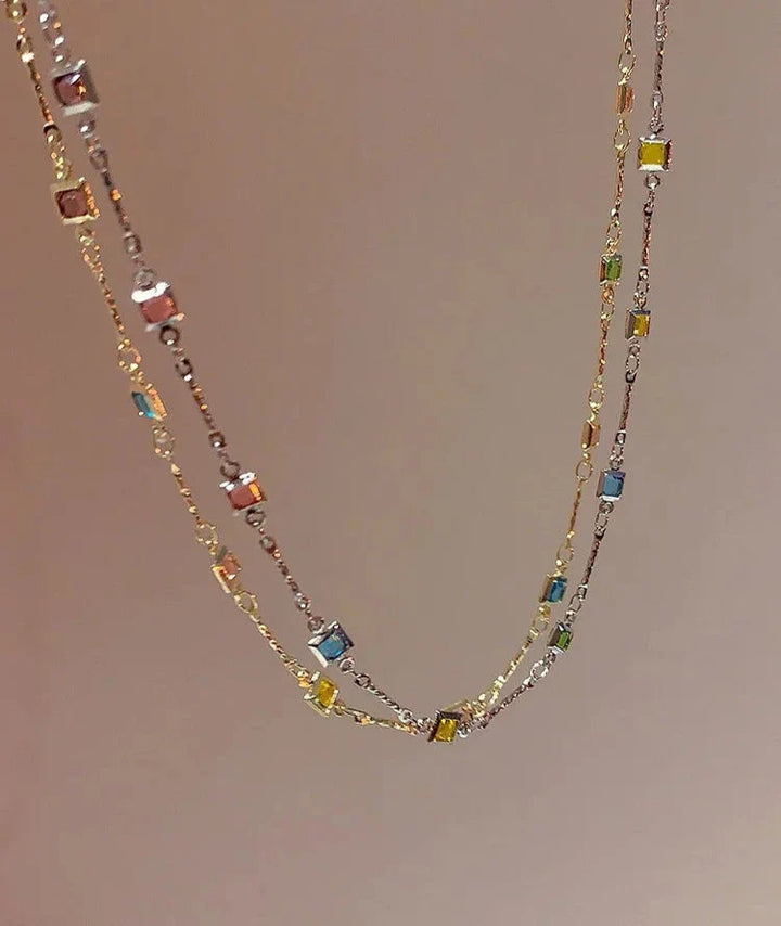 Lovely Gold/Silver Necklace with Colourful Stones - Ivy-Silver-The Livary