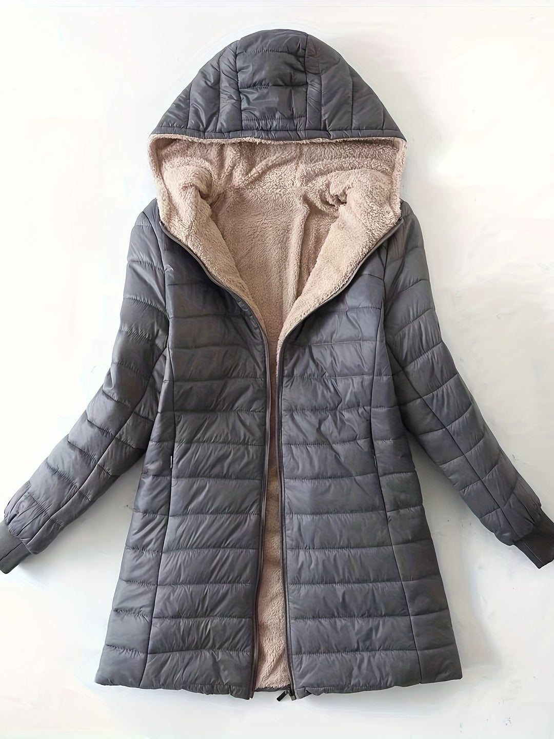 Fleece Lined Women's Jacket with Zip - Eliza-Dark grey-XS-The Livary