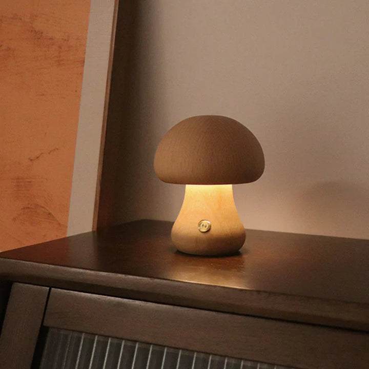 Wooden Mushroom LED Night Light - GlowShroom-C-walnut color-The Livary