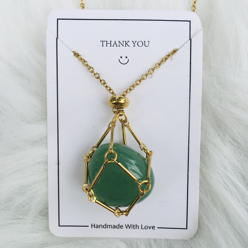 Small Natural Crystal Stone Bracelet Necklace - Iris-Green Aventurine-Gold-The Livary