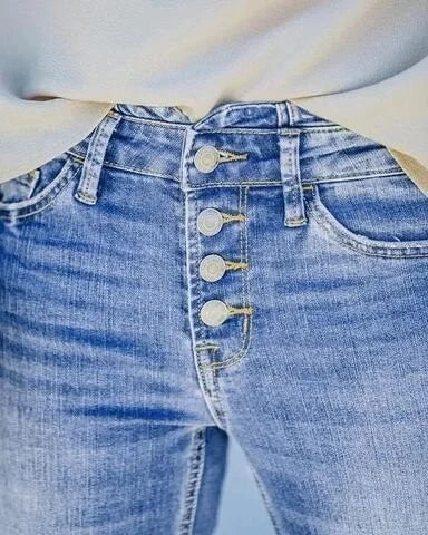 Trendy High-Waisted Denim Trousers - Mila-Blue-S-The Livary