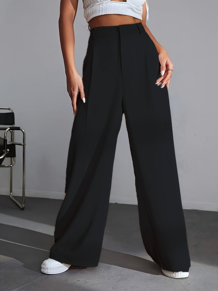 Luxury Plain Trousers With Wide Legs - Lana-S-Black-The Livary