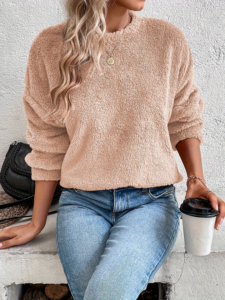 Comfortable Teddy Pullover Sweatshirt - Livia-Pink-S-The Livary
