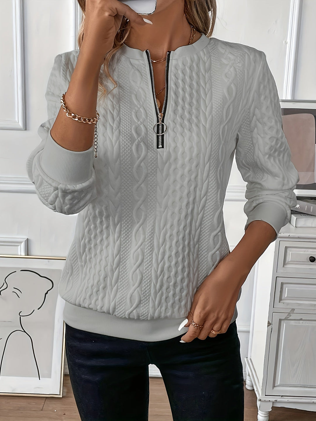 Comfortable Zip Jumper for Women - Ella-Grey-S-The Livary