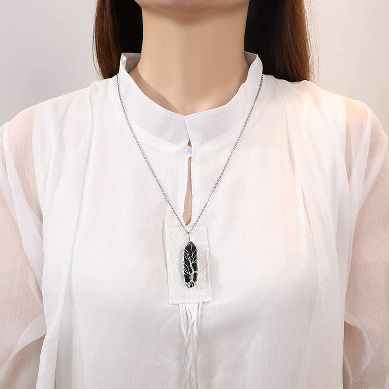 Stylish Crystal with Tree of Life Gemstone Necklace - Elara-Green Aventurine-The Livary