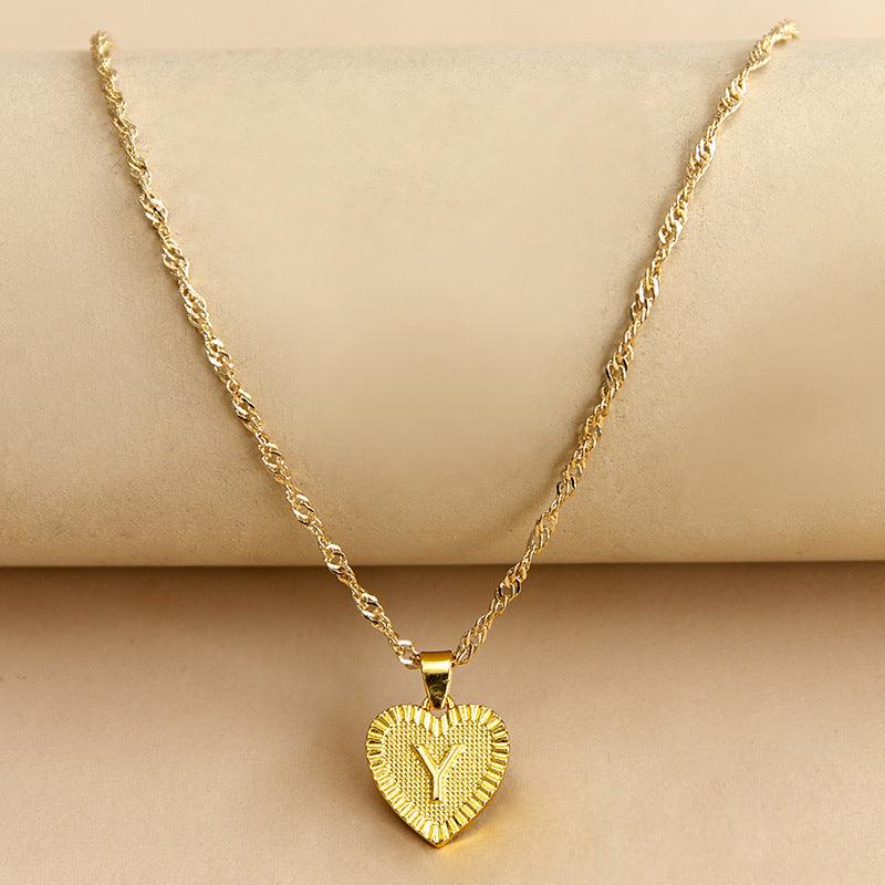 Gold Initial Heart Pendant Necklace - Amara-Y-The Livary