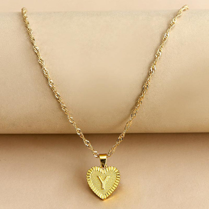 Gold Initial Heart Pendant Necklace - Amara-Y-The Livary