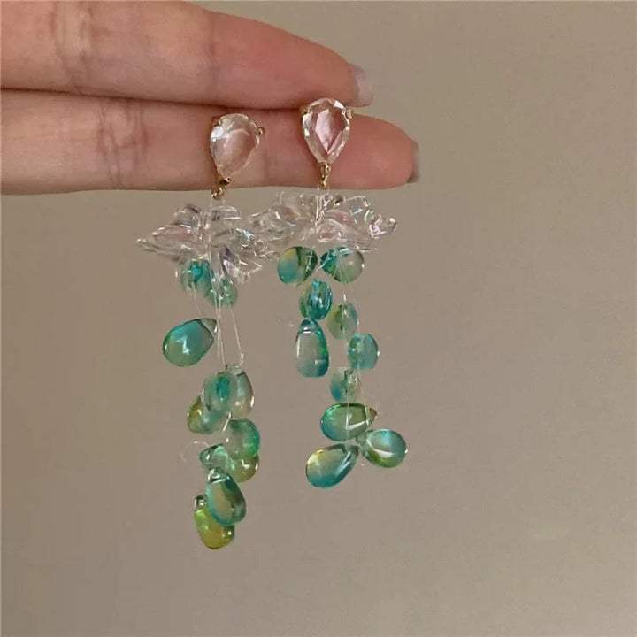Crystal Flower Tassel Earrings - Sophia-The Livary
