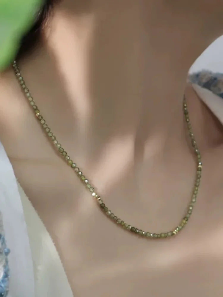Olive Green Zirconia Necklace - Celeste-Without Zirconia-The Livary