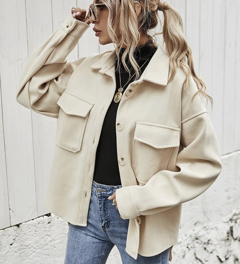 Short jacket with button placket – Elodie-Beige-S-The Livary