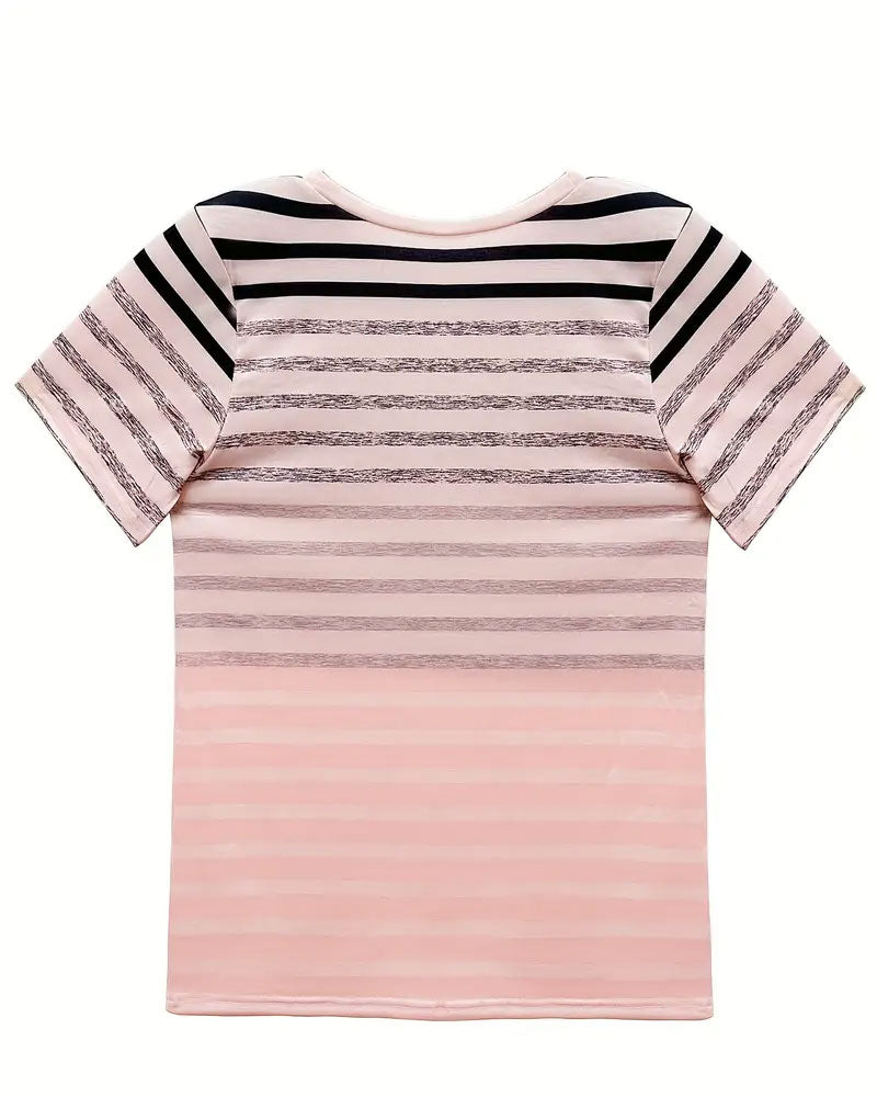 Striped women's T-shirt with round neckline & gradient – Melia-Light pink-S-The Livary