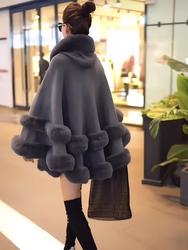 Oversized Furry Cape Jas for Women - Fiona-Grey-S-The Livary