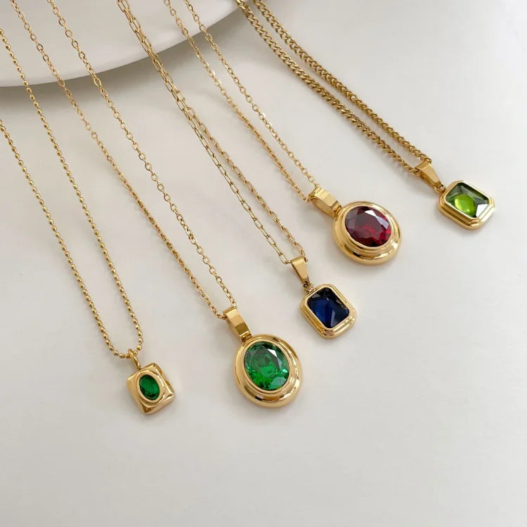 Vintage Gemstone Necklace - Celeste-Red Oval-The Livary