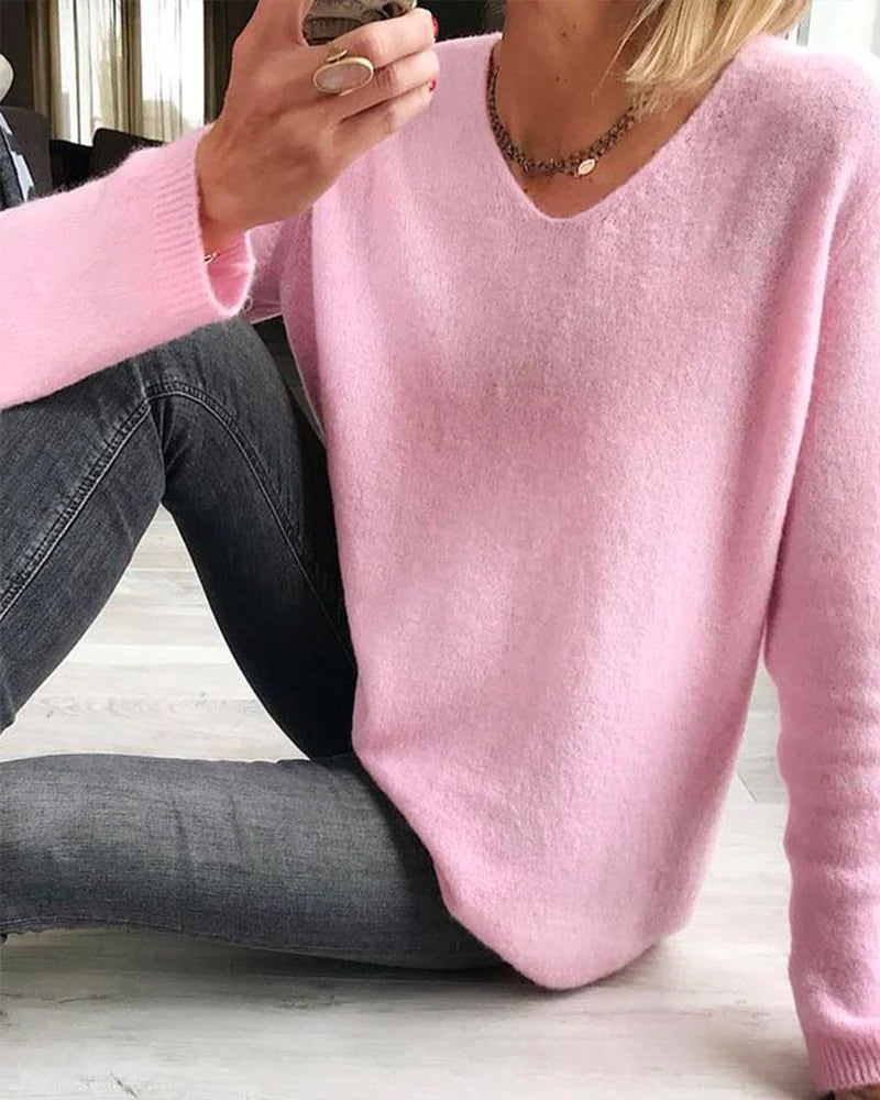 Casual Plain Women's Sweater - Sophie-Pink-S-The Livary