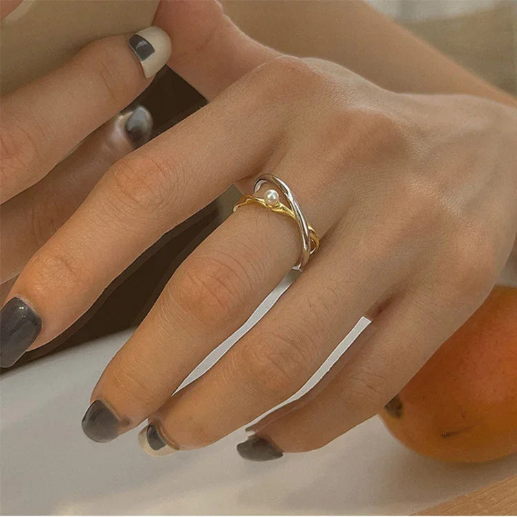 Sterling Silver Cross Ring with Pearl - Alina-The Livary