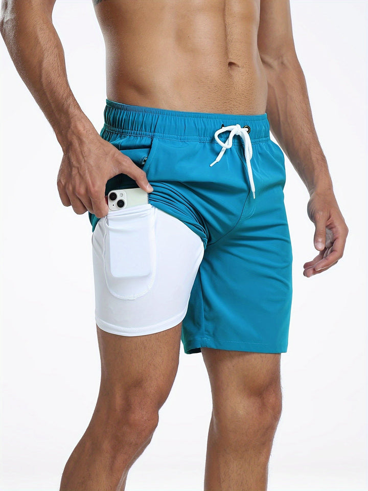 Quick-drying men's swim shorts with stretch & mobile phone pocket – Jonas-Ocean blue-S-The Livary