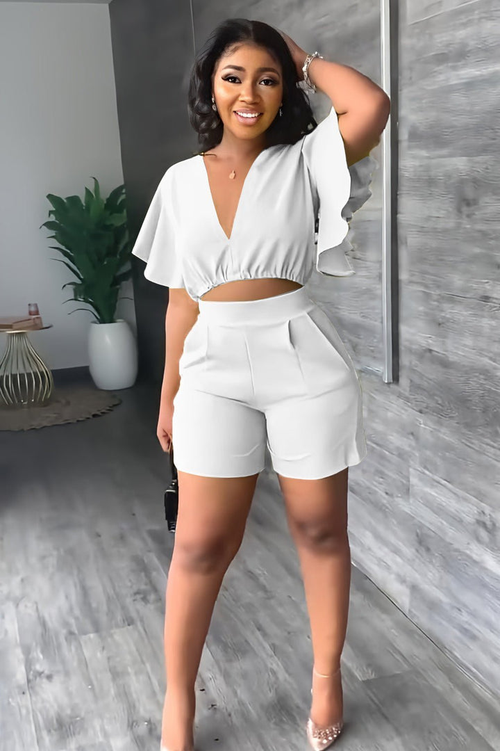 Trendy summer two-piece set with pleated design – Marlene-White-S-The Livary