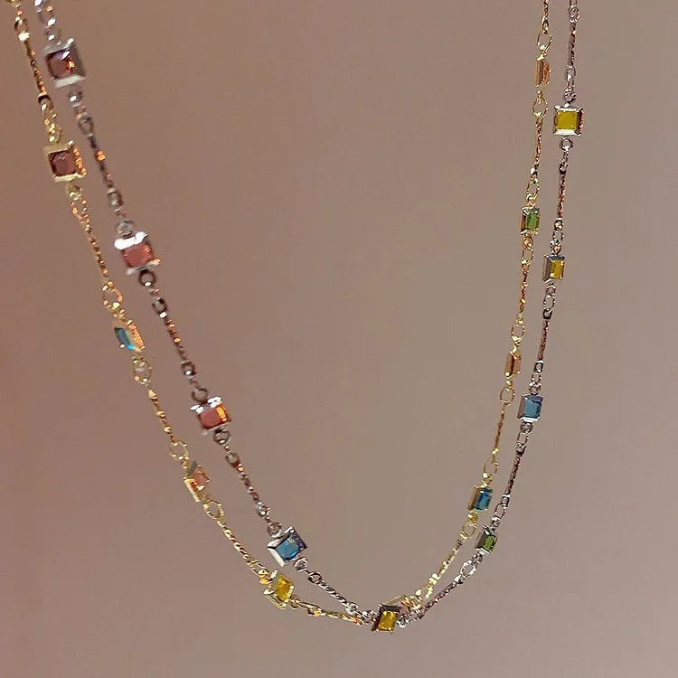 Lovely Gold/Silver Necklace with Colourful Stones - Ivy-Gold-The Livary