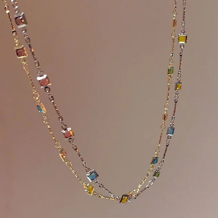 Lovely Gold/Silver Necklace with Colourful Stones - Ivy-Gold-The Livary