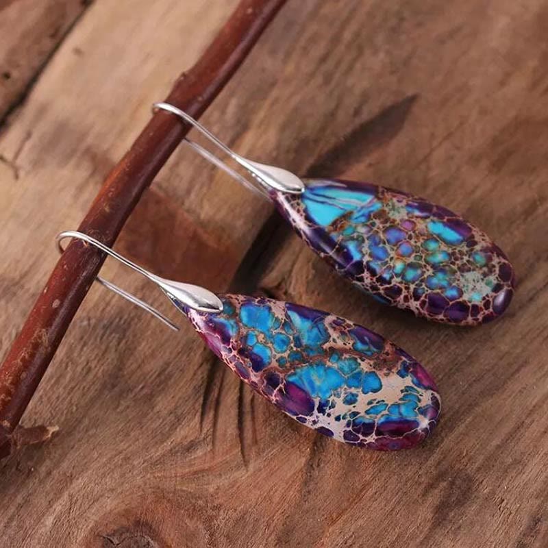 Droplet-shaped Emperor Stone Earrings - Amara-Purple-The Livary