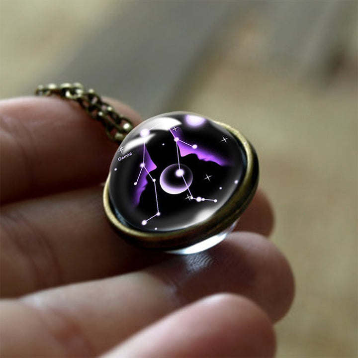 Glass 12 Zodiac Sign Protective Pendant - Sofia-Gemini-The Livary