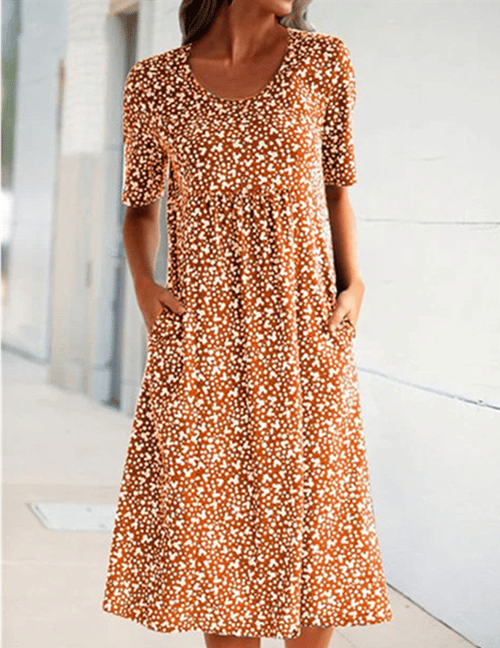 Stylish Floral Print Dress - Eva | The Perfect Light Summer Dress!-Orange-S-The Livary