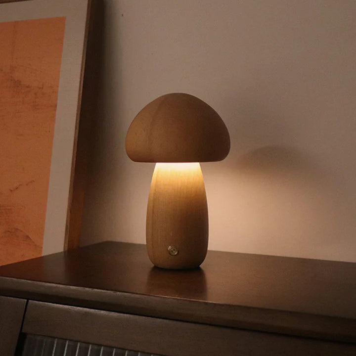 Wooden Mushroom LED Night Light - GlowShroom-A-walnut color-The Livary
