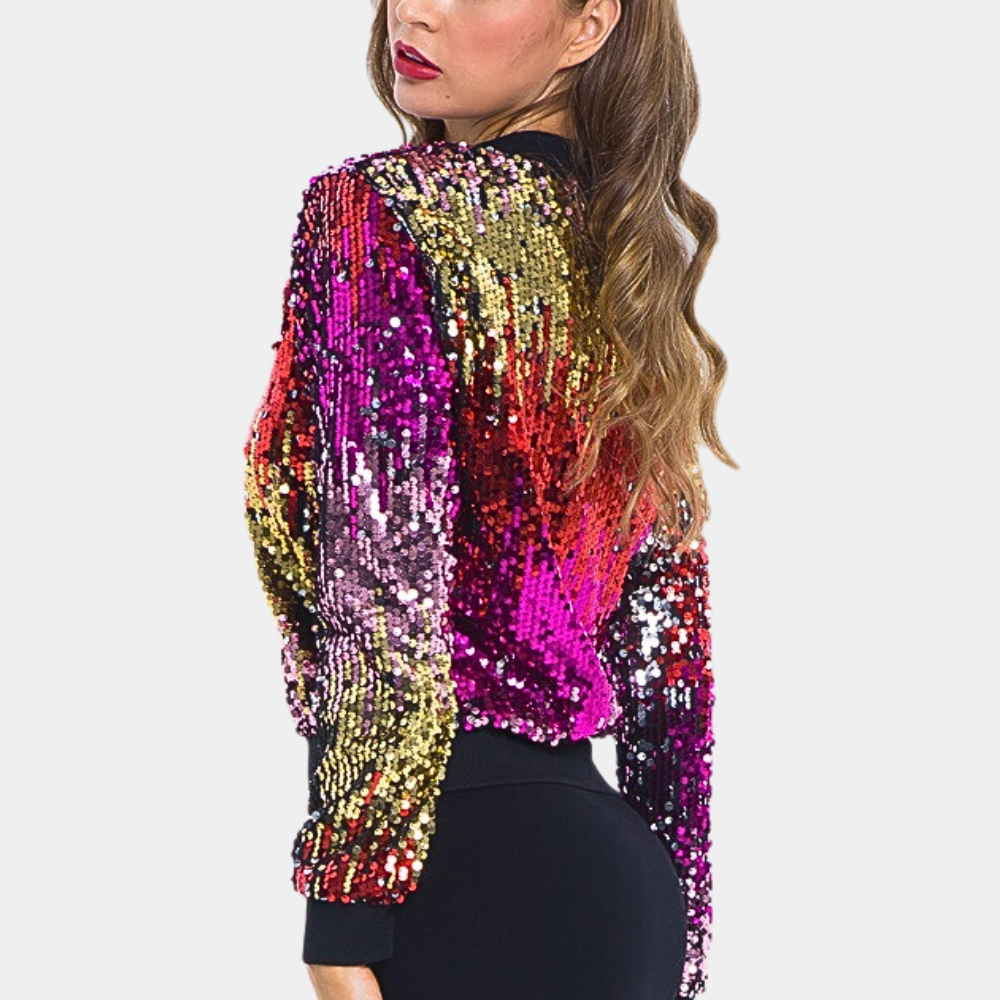 Short Ladies' Coat with Shiny Sequins - Livia-XS-The Livary