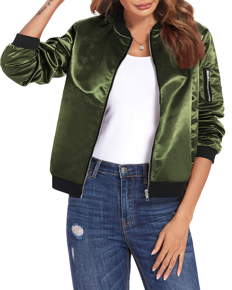 Fashionable Streetwear Bomber Jacket - Daniela-Army Green-M-The Livary