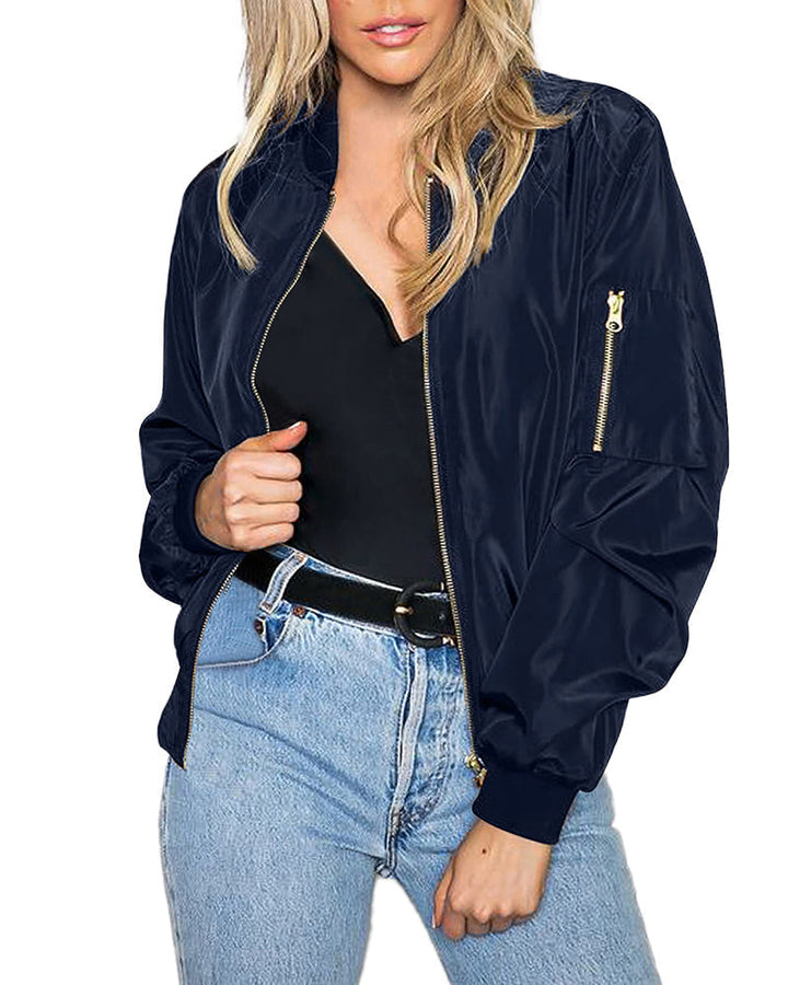 Fashionable Streetwear Bomber Jacket - Daniela-Navy-M-The Livary