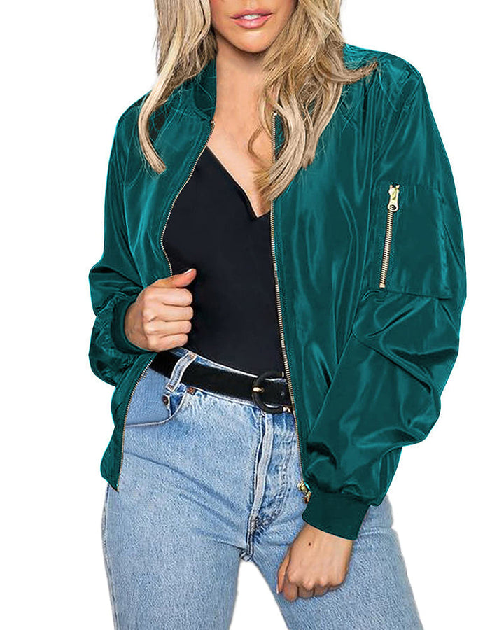 Fashionable Streetwear Bomber Jacket - Daniela-Blue Green-M-The Livary