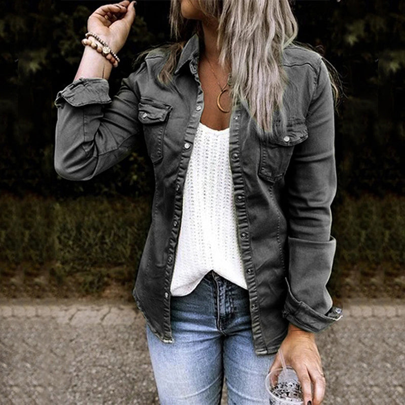 Stylish ladies' denim jacket - Elisa-Gray-S-The Livary