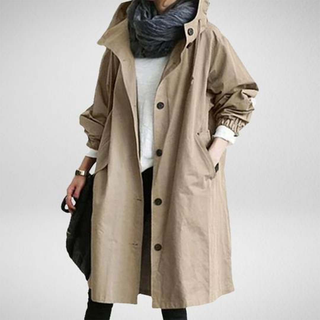 Trendy Long Raincoat for Women - Elise-Khaki-S-The Livary