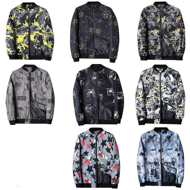 Abstract Printed Men's Bomber Jacket - Enzo-Black White-S-The Livary