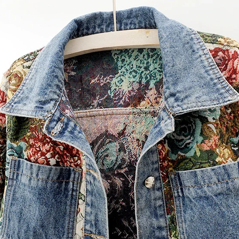 Trendy Flower Denim Jacket for Women - Amaline-Dark blue-XS-The Livary