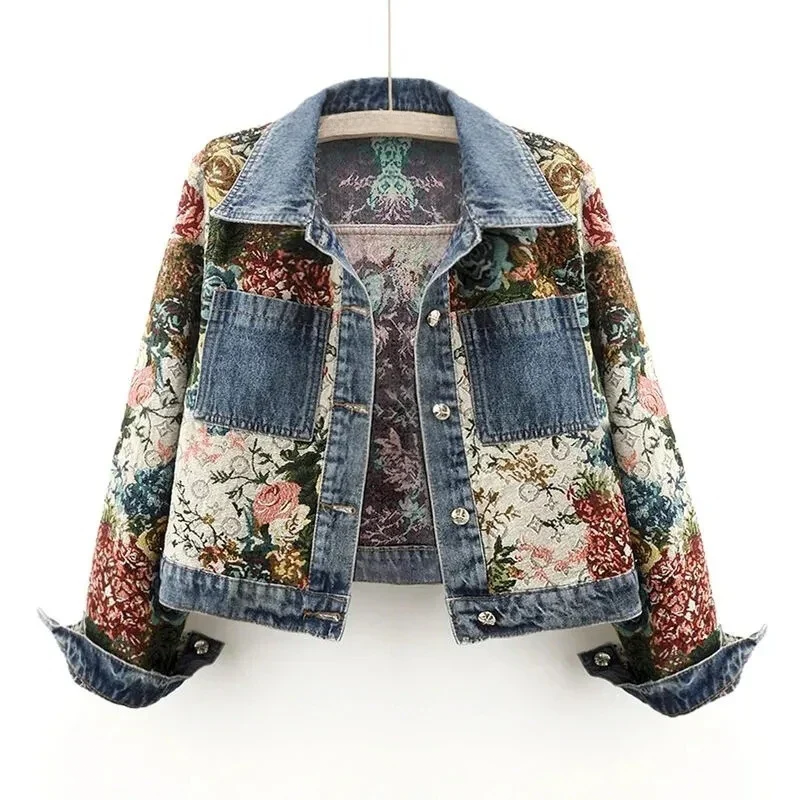 Trendy Flower Denim Jacket for Women - Amaline-Dark blue-XS-The Livary
