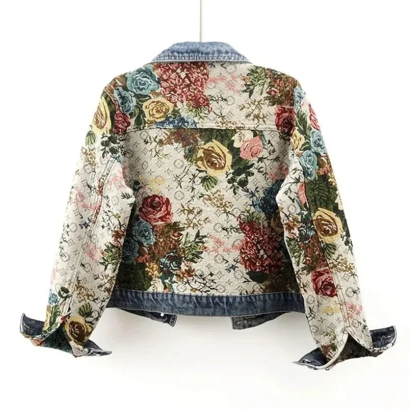 Trendy Flower Denim Jacket for Women - Amaline-Dark blue-XS-The Livary