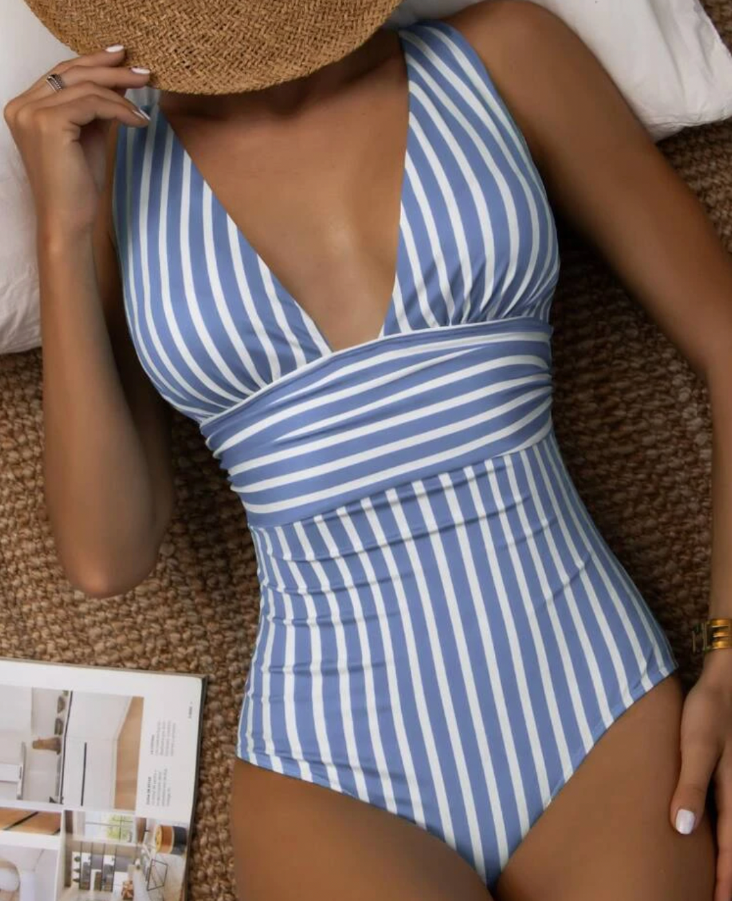 Striped Women's Swimsuit – Isabella-Dark blue-S-The Livary
