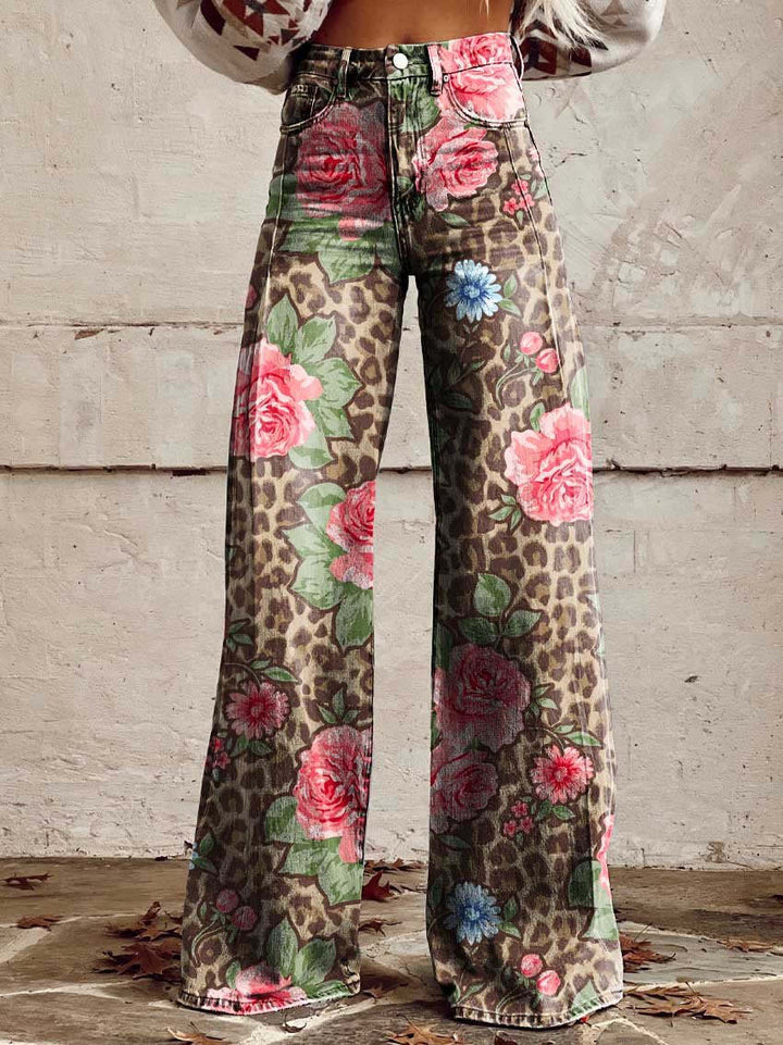 Lightweight Long Ladies Trousers - Lina-Pink Leopard-S-The Livary