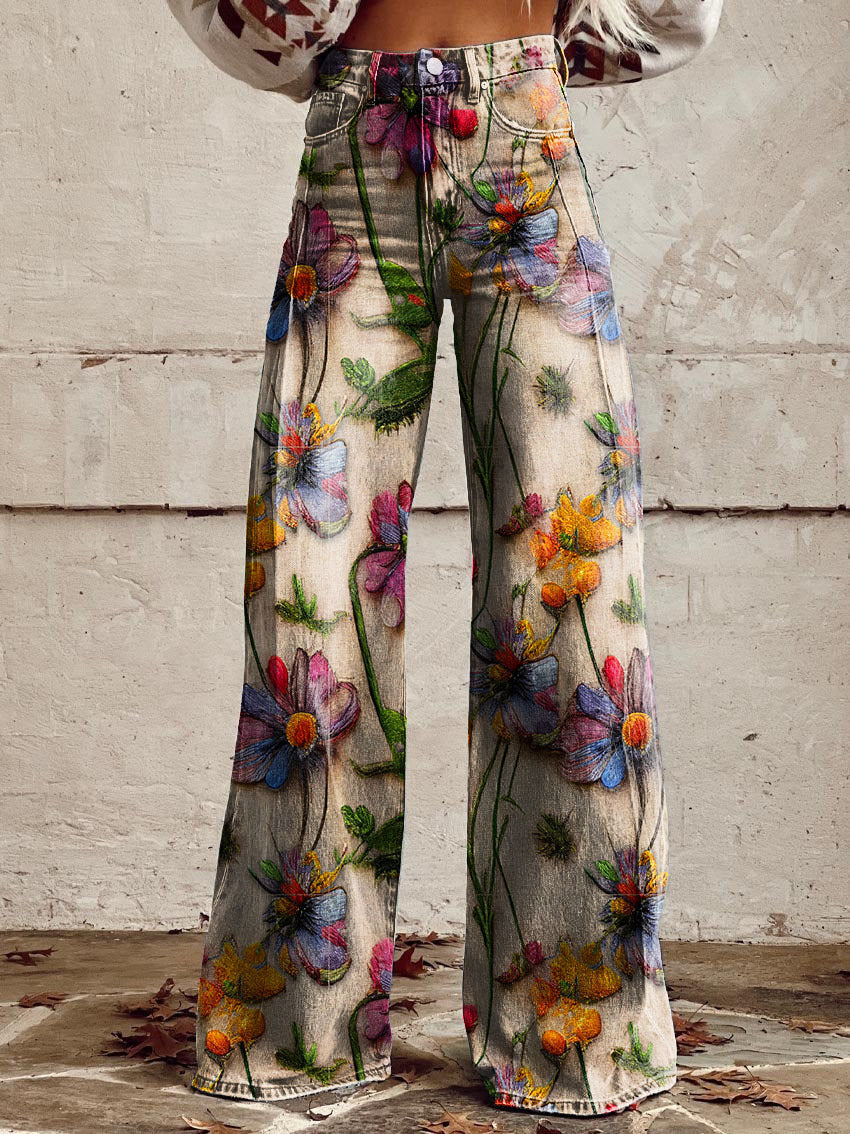 Lightweight Long Ladies Trousers - Lina-Flowers-S-The Livary