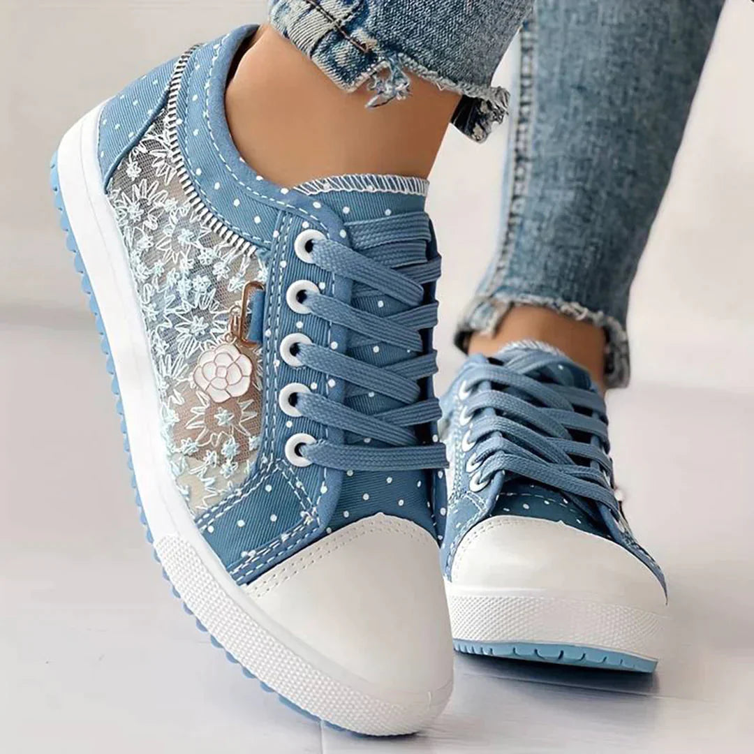 Breathable Women's Canvas Sneakers with Floral Lace – Celina-3-The Livary