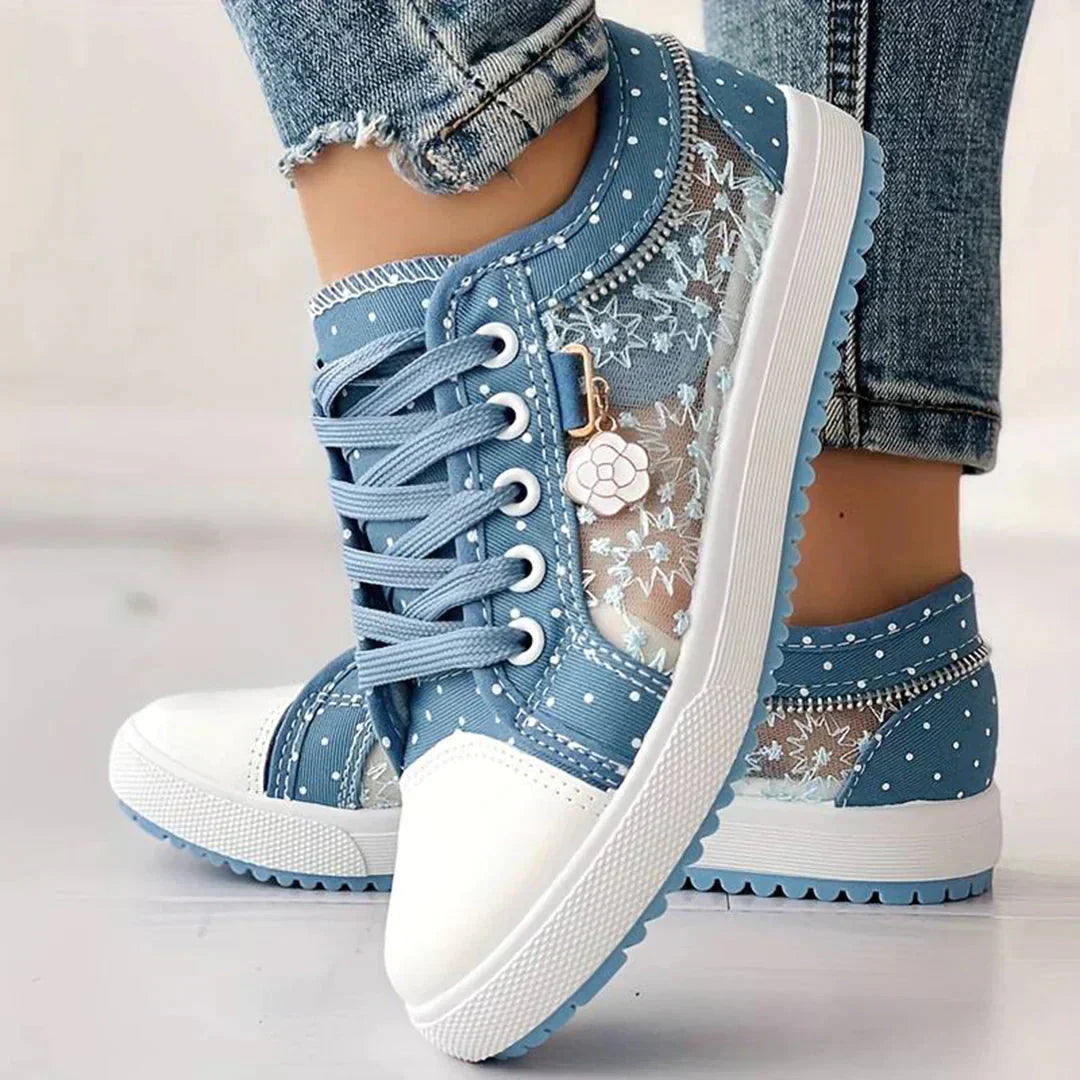 Breathable Women's Canvas Sneakers with Floral Lace – Celina-3-The Livary