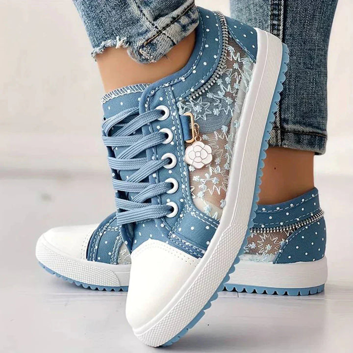 Breathable Women's Canvas Sneakers with Floral Lace – Celina-3-The Livary