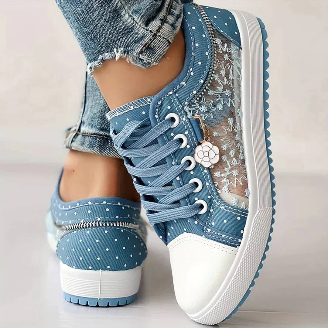 Breathable Women's Canvas Sneakers with Floral Lace – Celina-3-The Livary