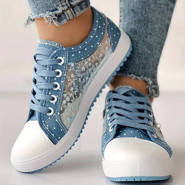 Breathable Women's Canvas Sneakers with Floral Lace – Celina-3-The Livary